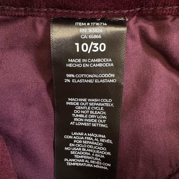 Well Worn brand: High Rise, Soft Corduroy Skinny Pants, Red, Size 10 (W30), NWT - Picture 15 of 16